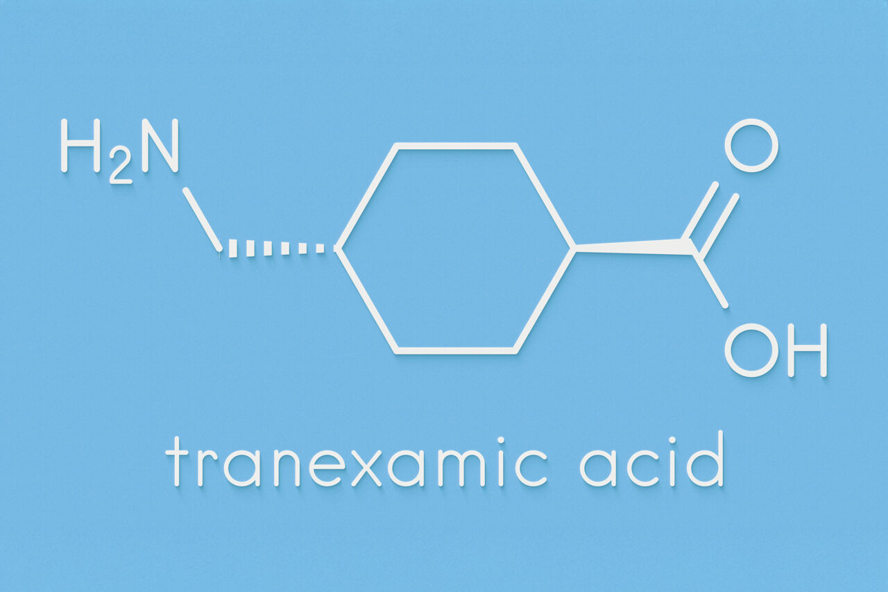 Tranexamic acid antifibrinolytic drug molecule. Prevents excessi